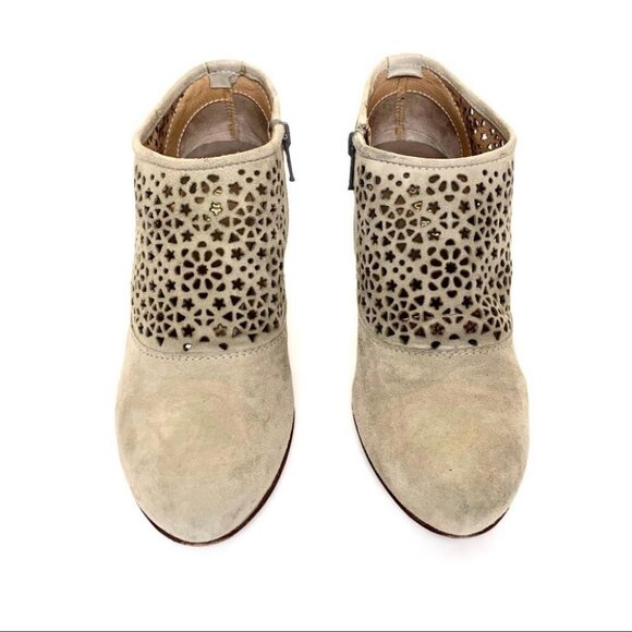 APOSTROPHE ANKLE SUEDE  LEATHER SIDE ZIPPER PERFORATED HEELED BOOTS - Picture 2 of 16